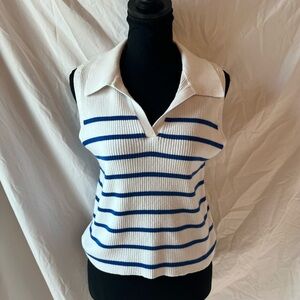 Striped Sweatervest / Sleeveless Collared Top